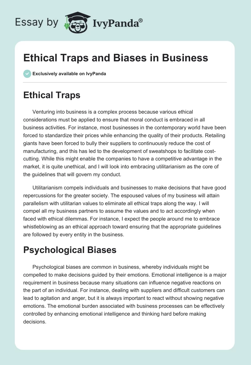 Ethical Traps and Biases in Business. Page 1