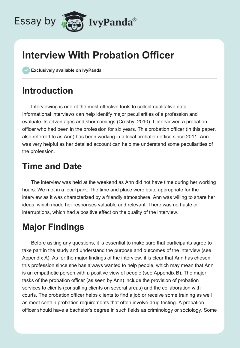 Interview With Probation Officer. Page 1