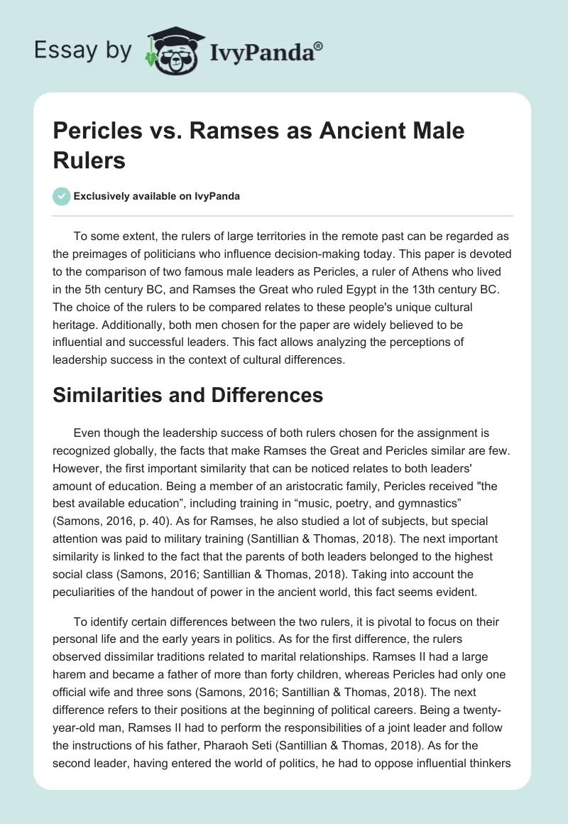 Pericles vs. Ramses as Ancient Male Rulers. Page 1