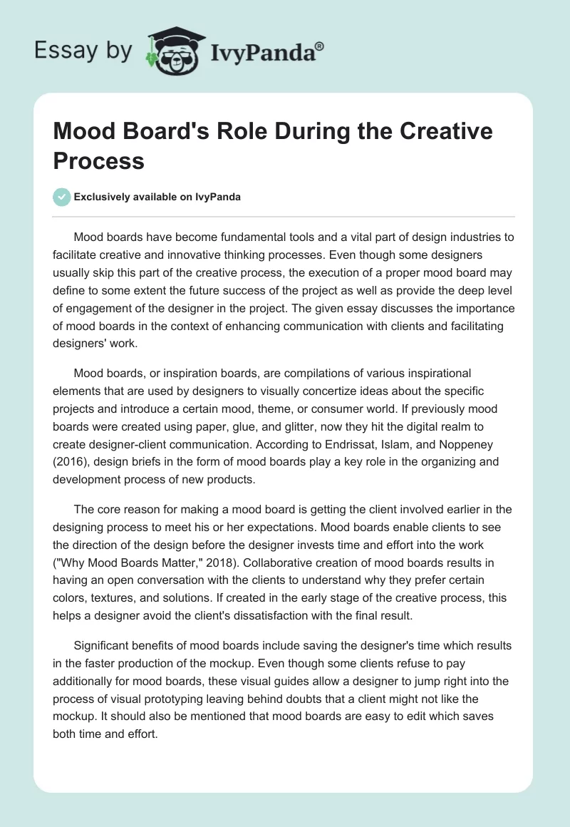 Mood Board's Role During the Creative Process. Page 1