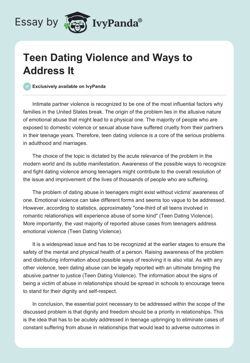 Teen Dating Violence and Ways to Address It. Page 1