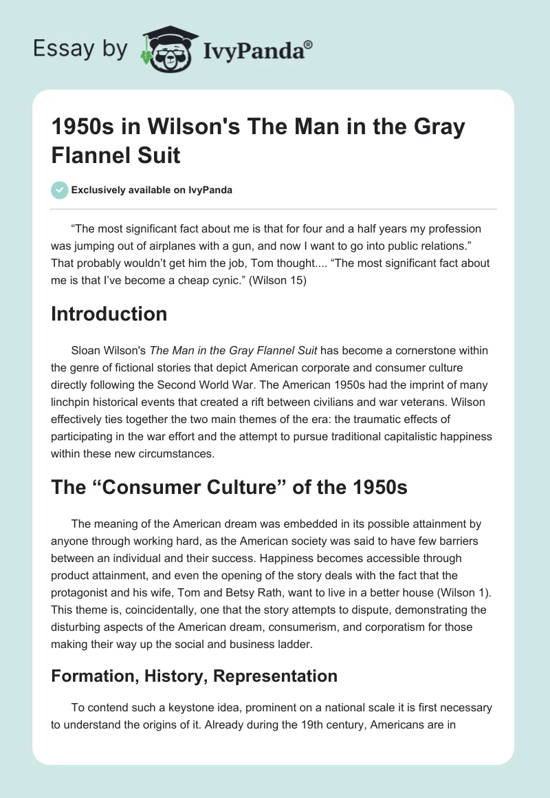 1950s in Wilson's "The Man in the Gray Flannel Suit". Page 1