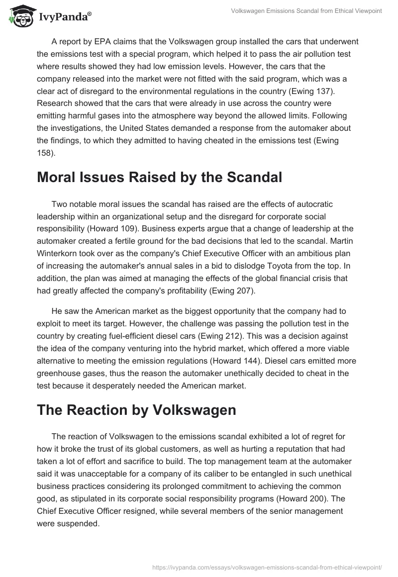 Volkswagen Emissions Scandal From Ethical Viewpoint. Page 2