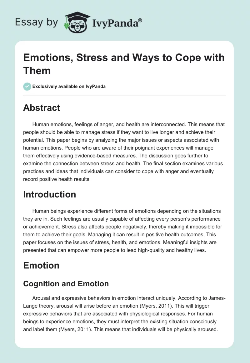 Emotions, Stress and Ways to Cope with Them. Page 1