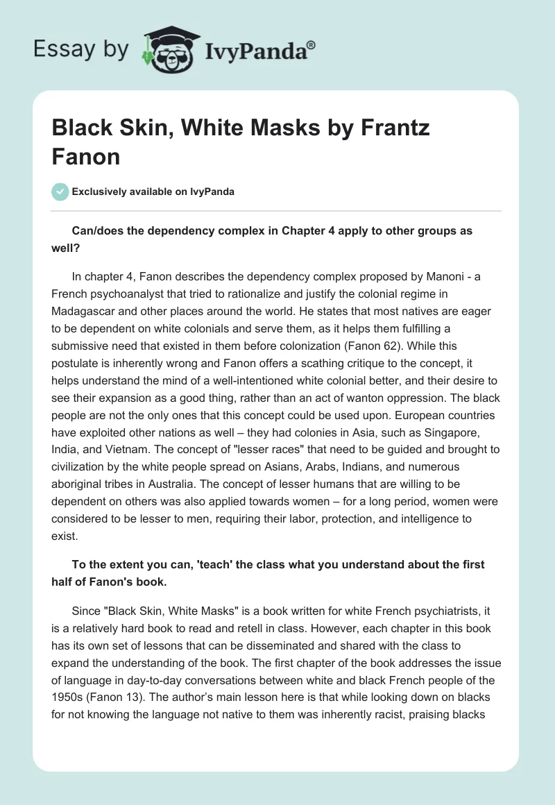 "Black Skin, White Masks" by Frantz Fanon. Page 1