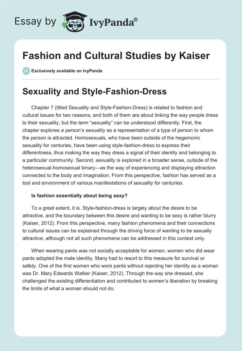 Fashion and Cultural Studies by Kaiser. Page 1