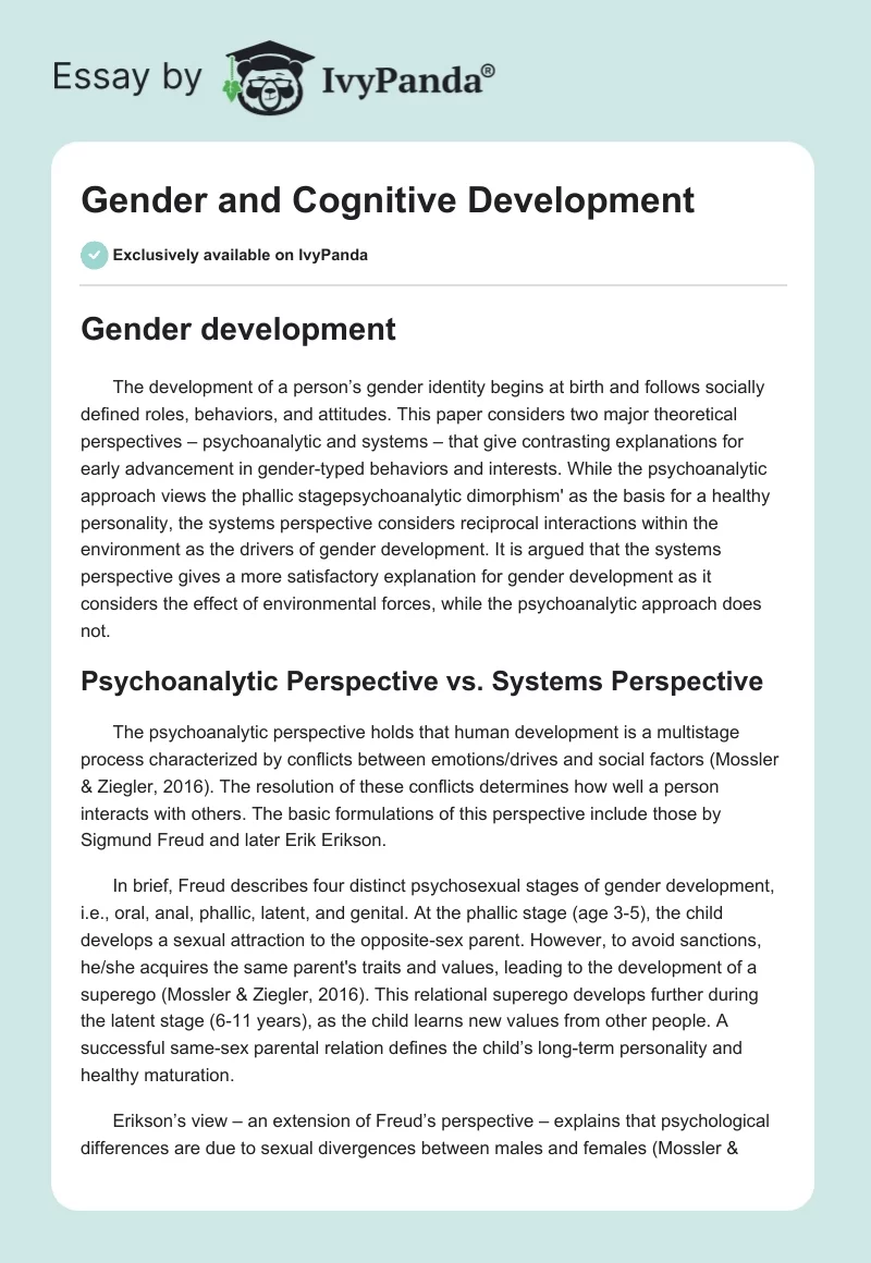 Gender and Cognitive Development. Page 1