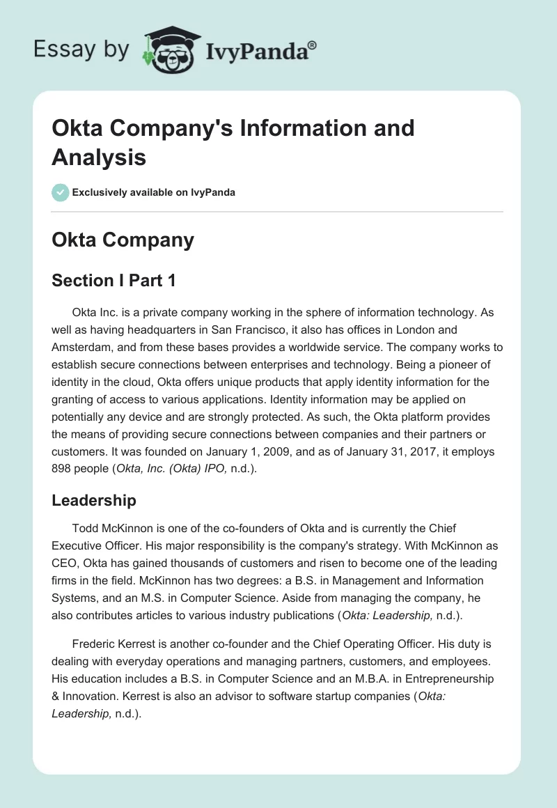 Okta Company's Information and Analysis. Page 1