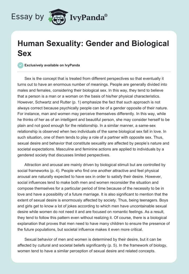Human Sexuality: Gender and Biological Sex. Page 1