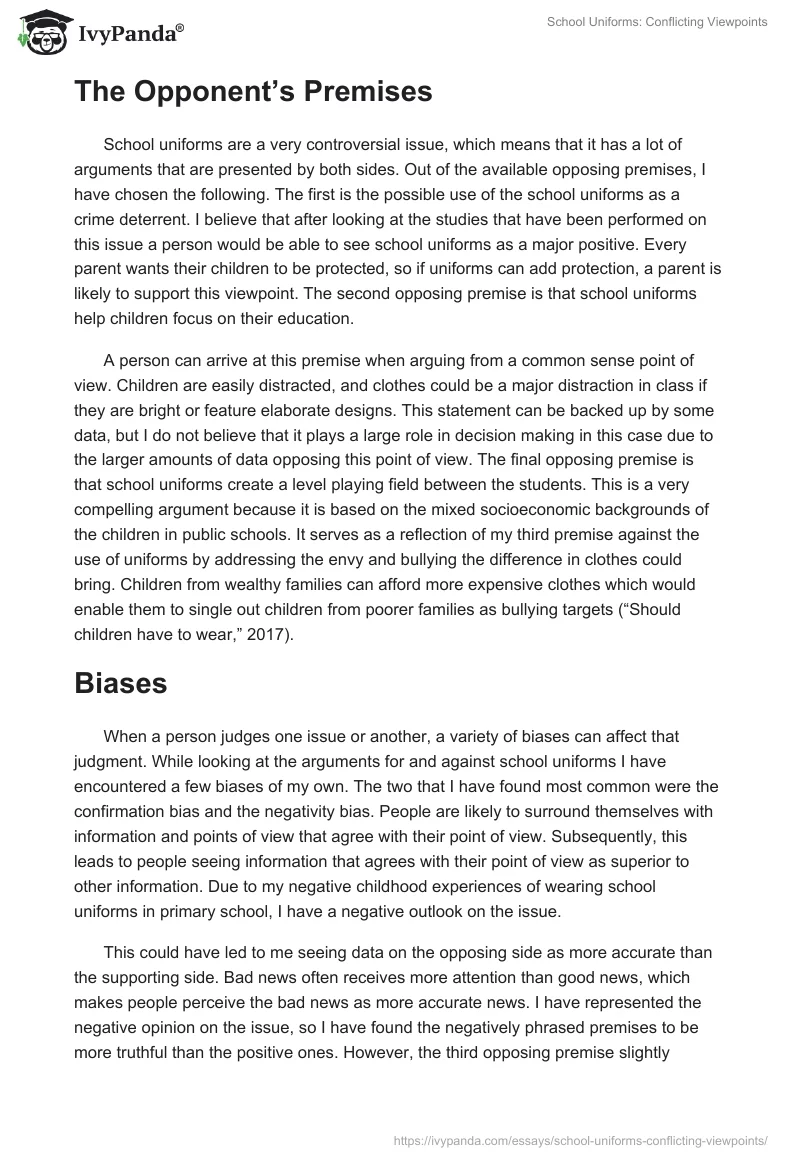 School Uniforms: Conflicting Viewpoints. Page 2