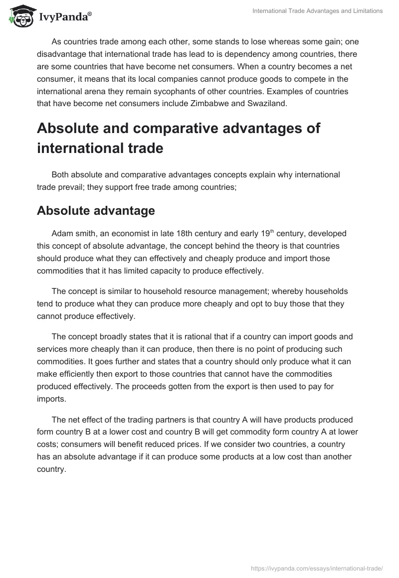 International Trade Advantages and Limitations. Page 2
