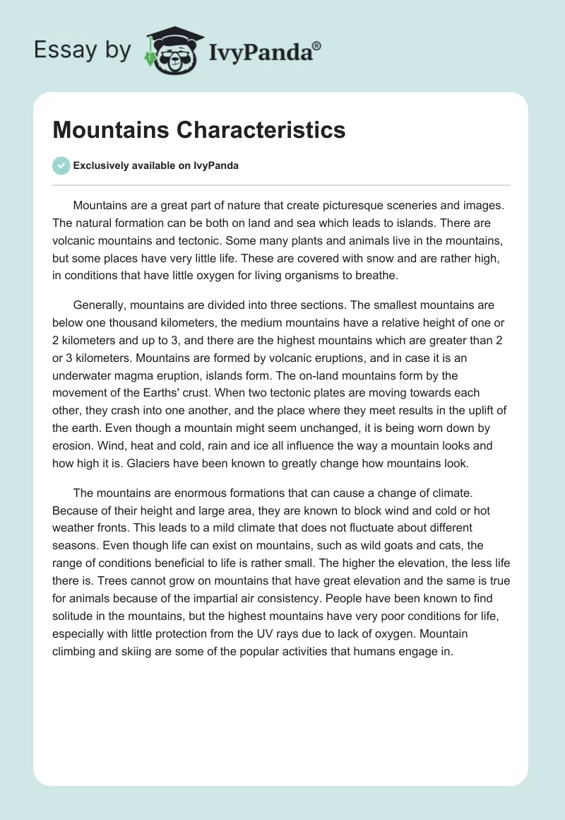 Mountains Characteristics. Page 1