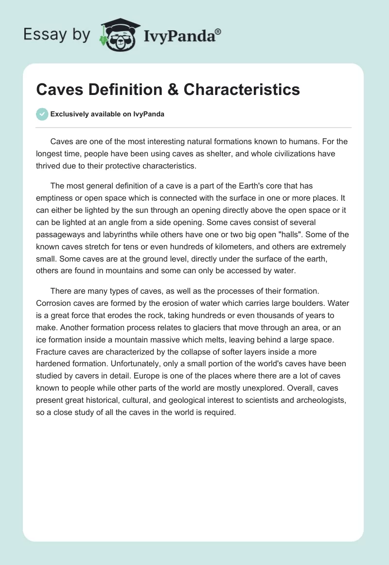 Caves Definition & Characteristics. Page 1