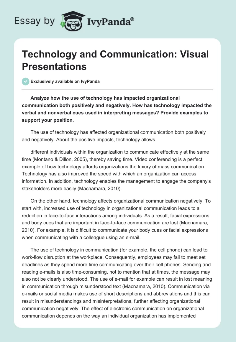 Technology and Communication: Visual Presentations. Page 1
