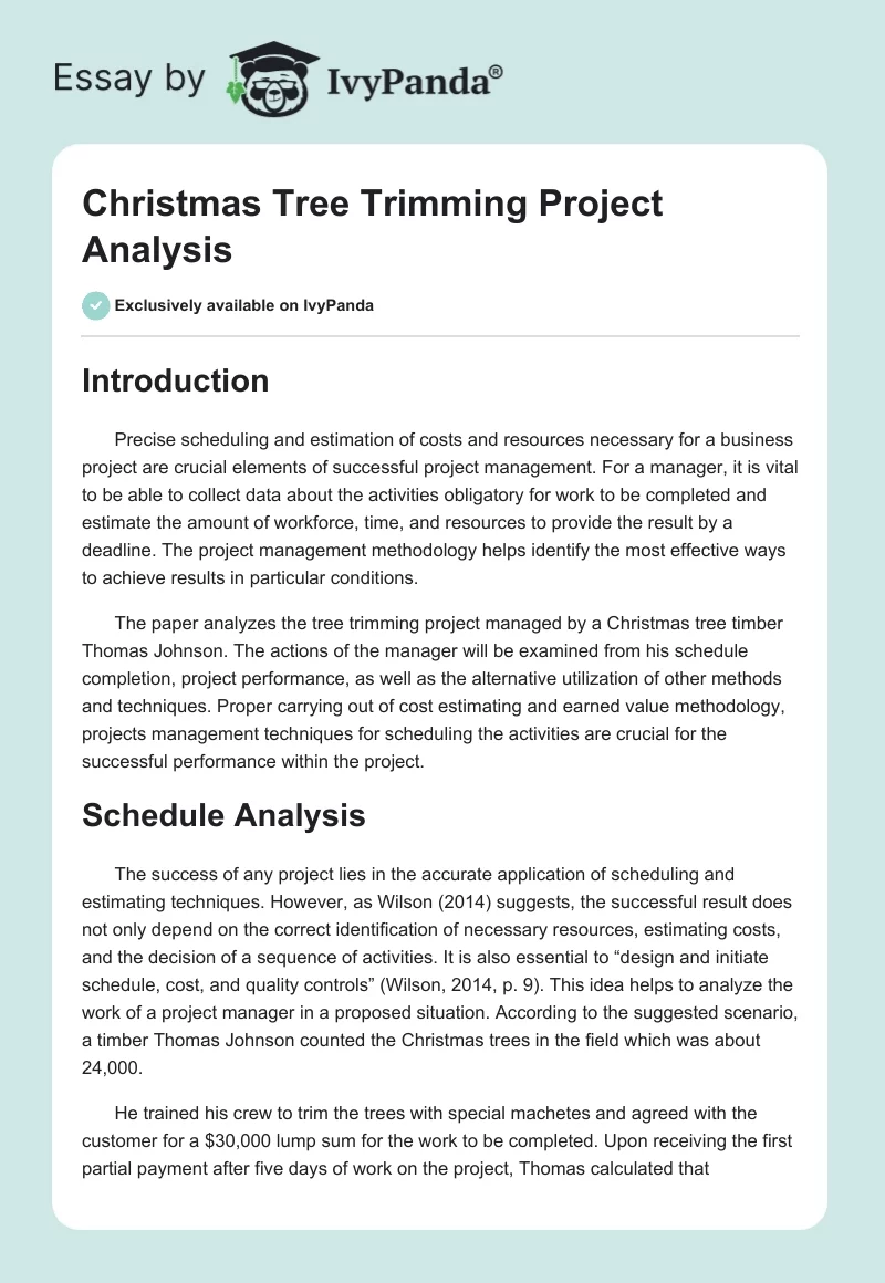 Christmas Tree Trimming Project Analysis. Page 1