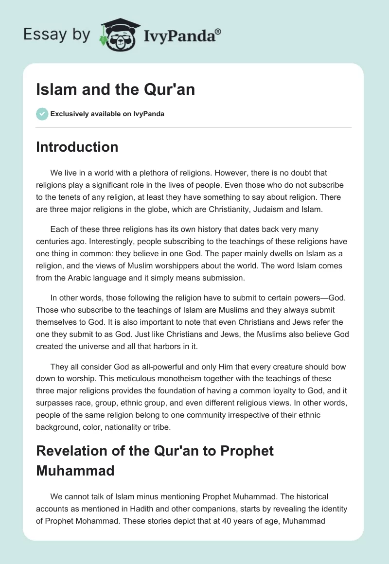 Islam and the Qur'an. Page 1