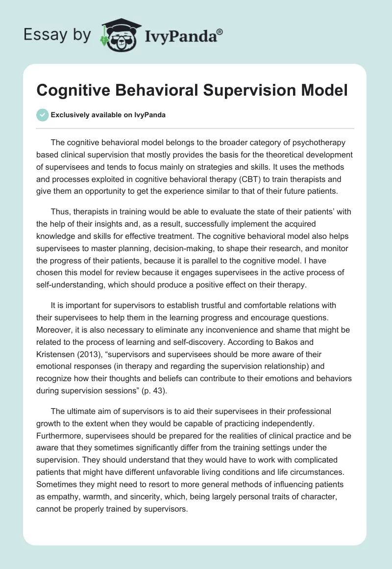 Cognitive Behavioral Supervision Model. Page 1