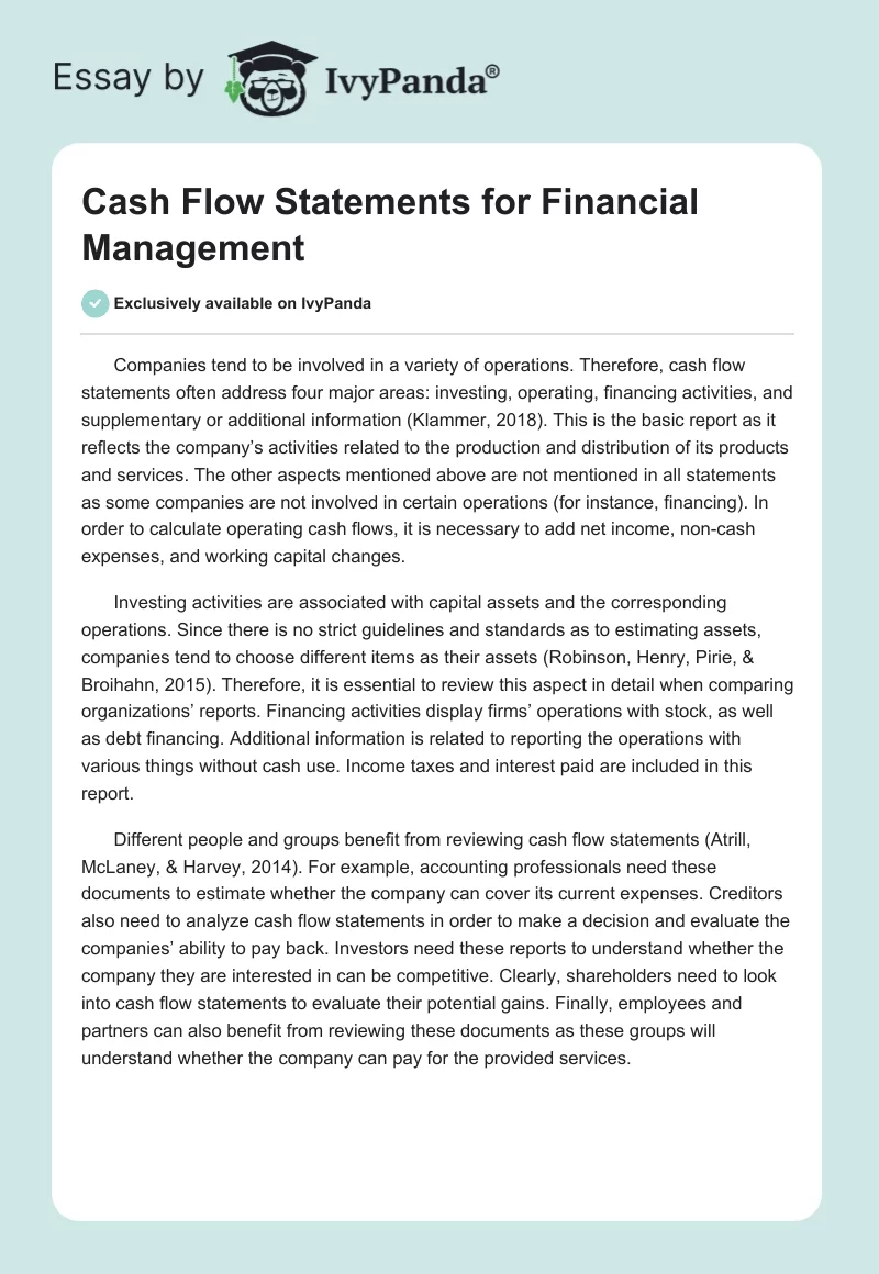 Cash Flow Statements for Financial Management. Page 1