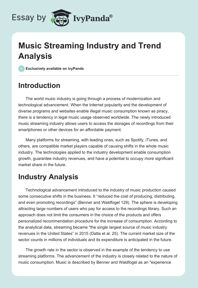 Music Streaming Industry and Trend Analysis. Page 1