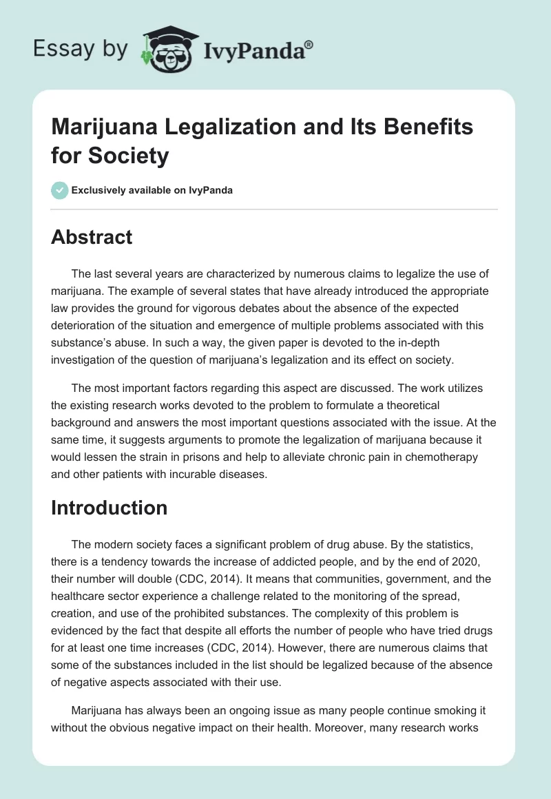 Marijuana Legalization and Its Benefits for Society. Page 1