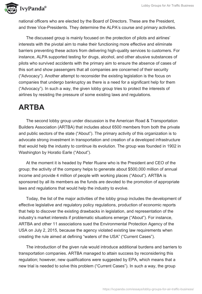 Lobby Groups for Air Traffic Business. Page 2