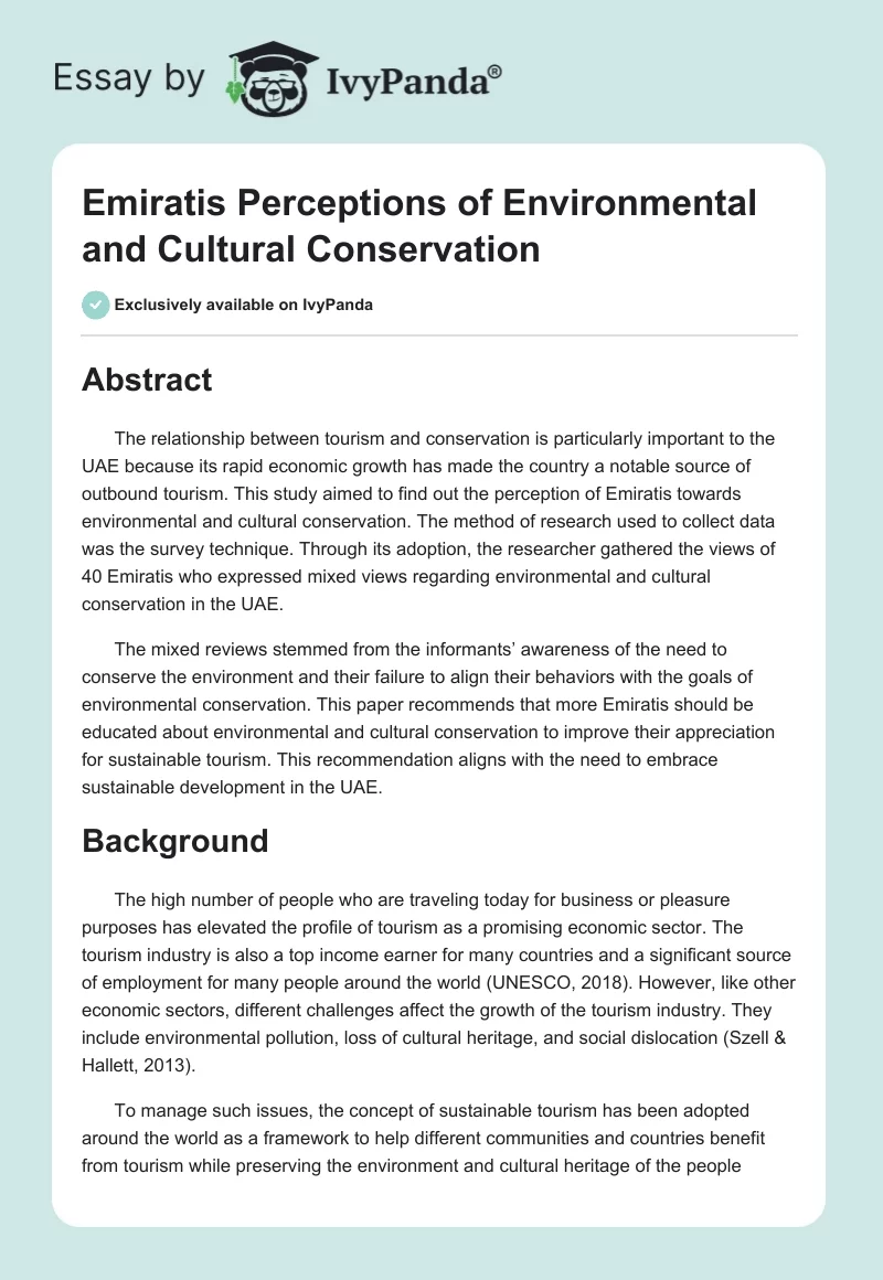 Emiratis Perceptions of Environmental and Cultural Conservation. Page 1