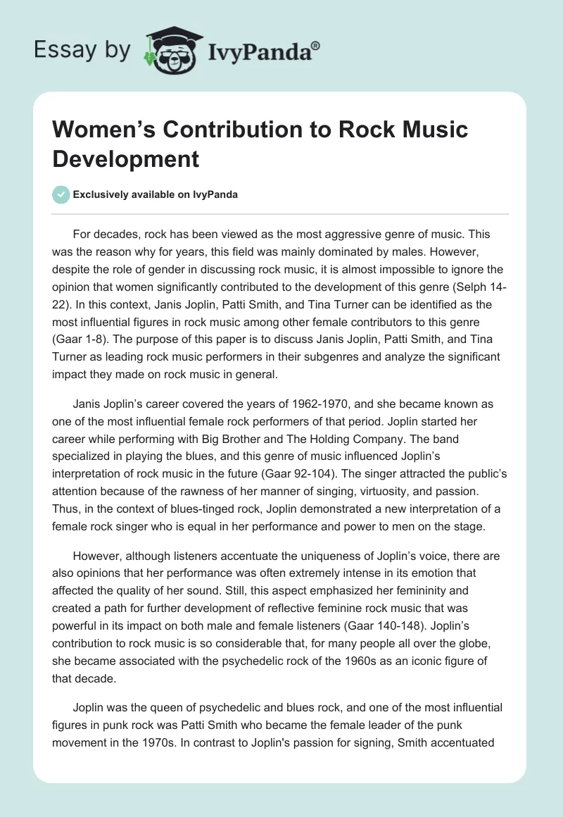 Women’s Contribution to Rock Music Development. Page 1
