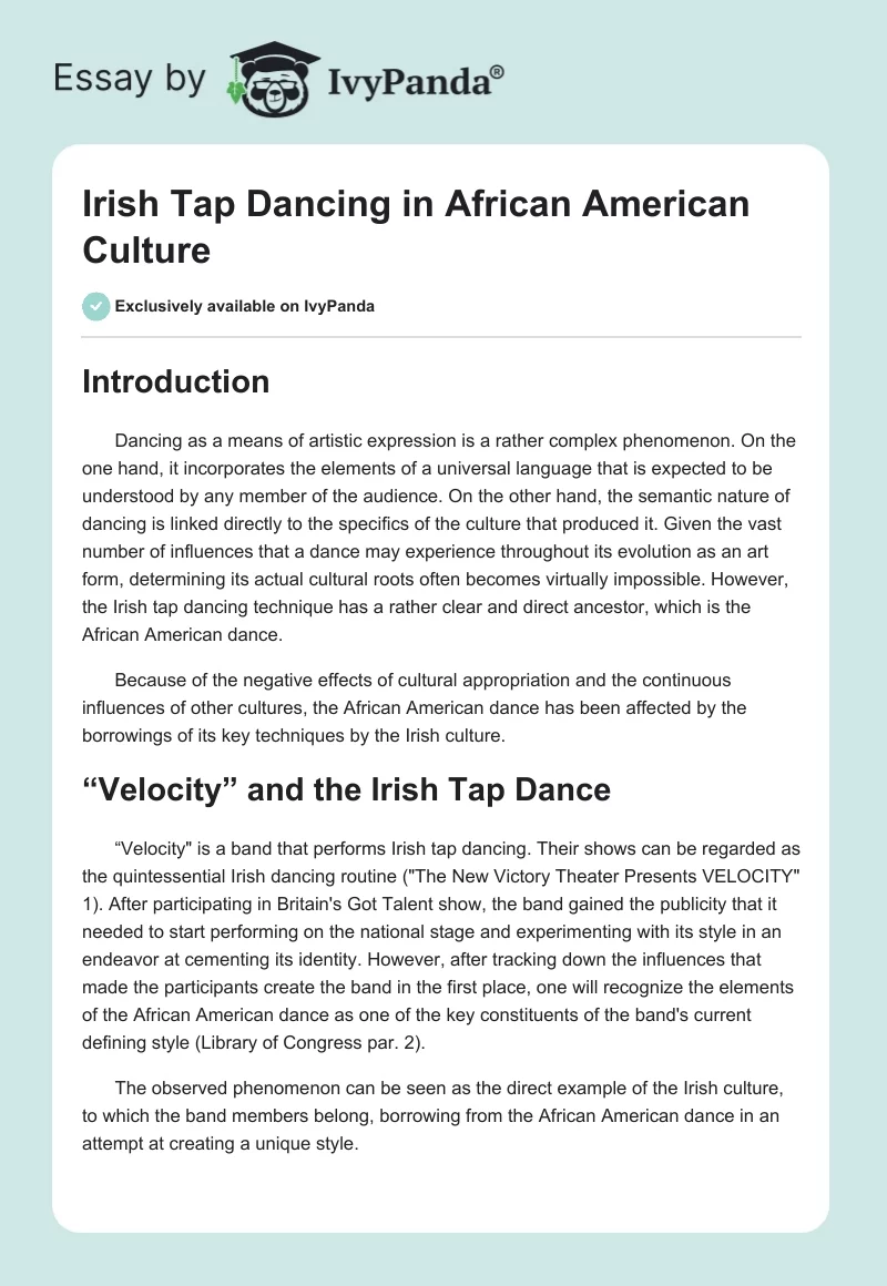 Irish Tap Dancing in African American Culture. Page 1