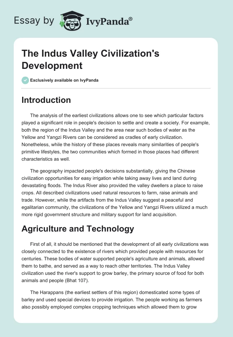 The Indus Valley Civilization's Development. Page 1