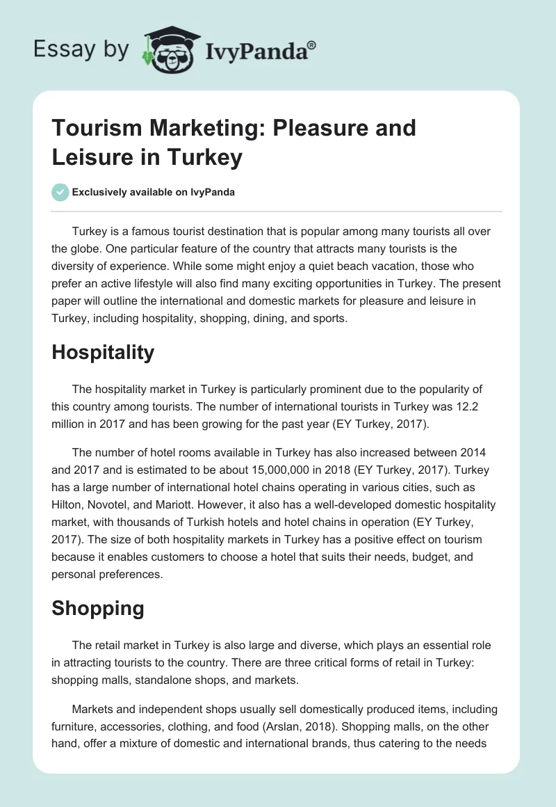 Tourism Marketing: Pleasure and Leisure in Turkey. Page 1