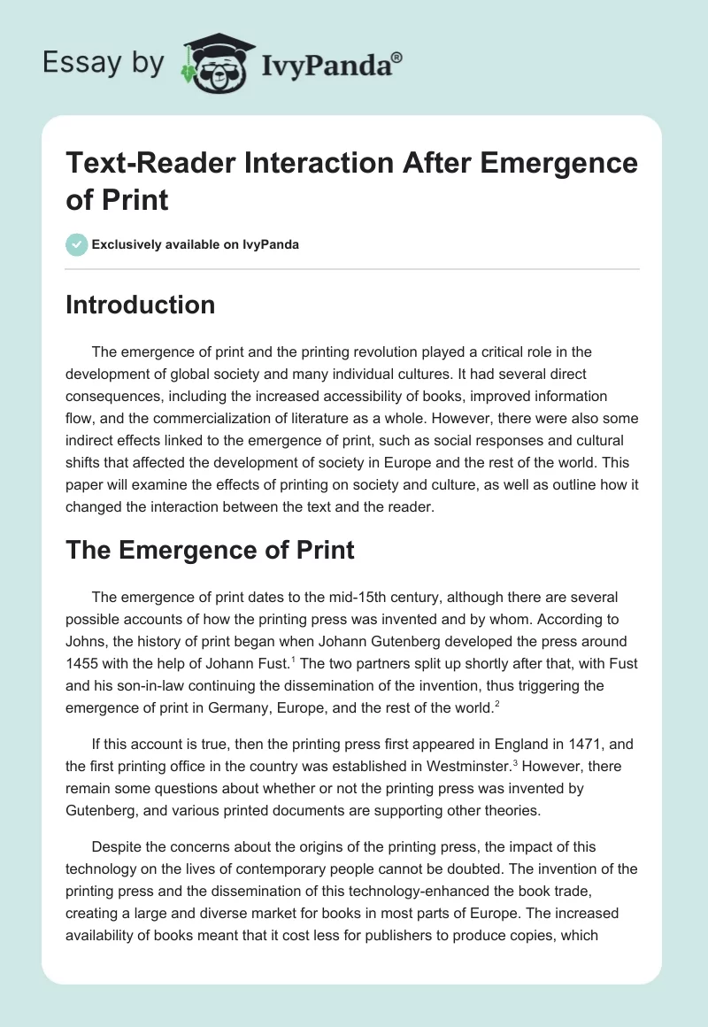 Text-Reader Interaction After Emergence of Print. Page 1