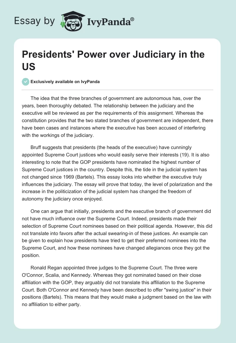 Presidents' Power Over Judiciary in the US. Page 1
