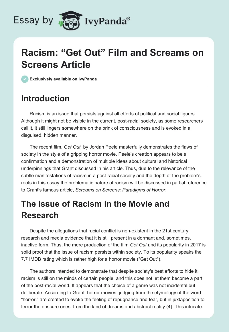 Racism: “Get Out” Film and "Screams on Screens" Article. Page 1