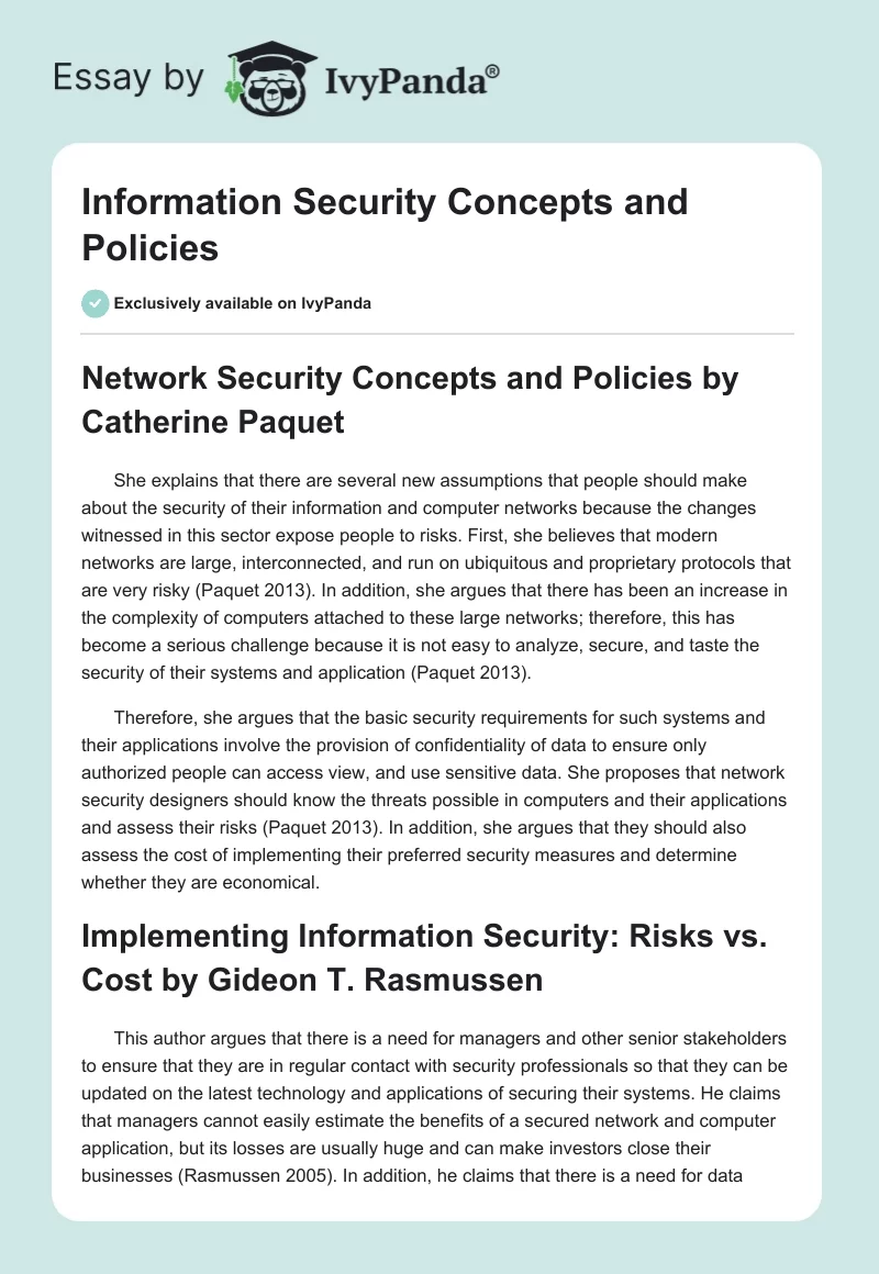 Information Security Concepts and Policies. Page 1