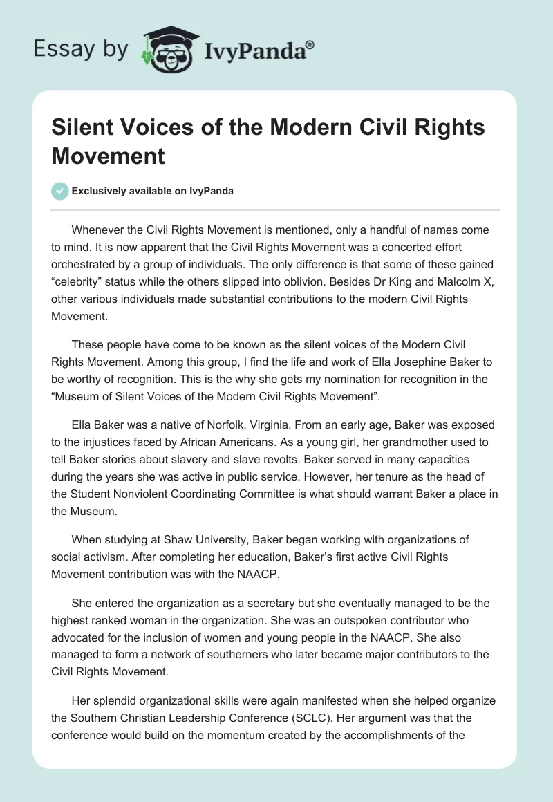 Silent Voices of the Modern Civil Rights Movement. Page 1