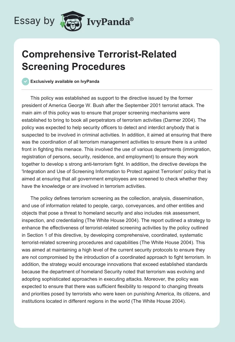 Comprehensive Terrorist-Related Screening Procedures. Page 1