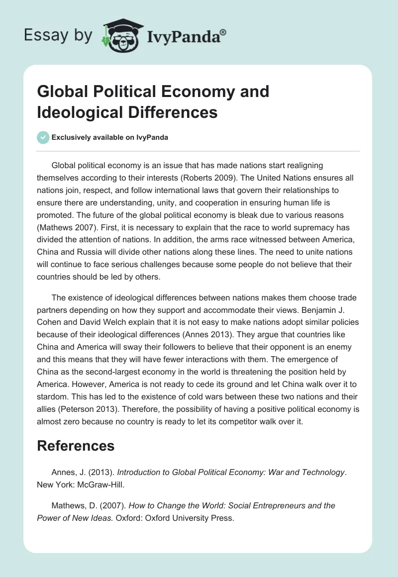 Global Political Economy and Ideological Differences. Page 1