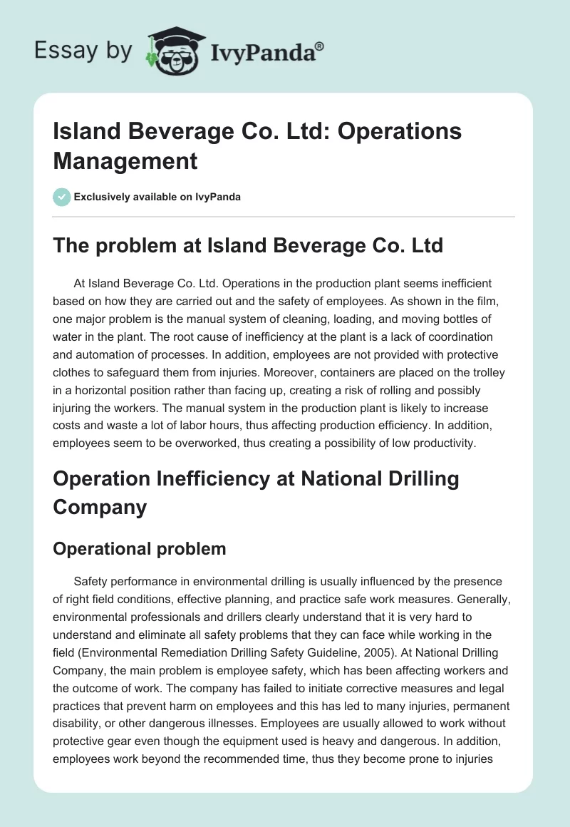 Island Beverage Co. Ltd: Operations Management. Page 1