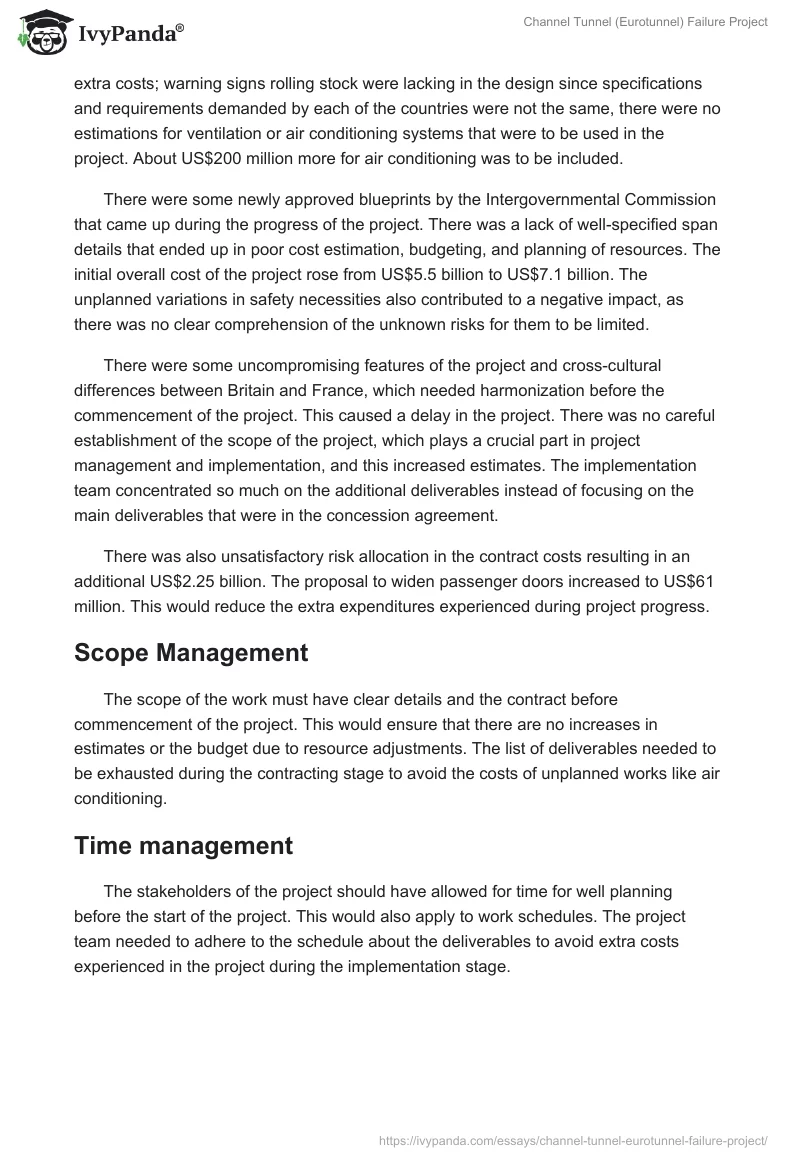 Channel Tunnel (Eurotunnel) Failure Project. Page 2