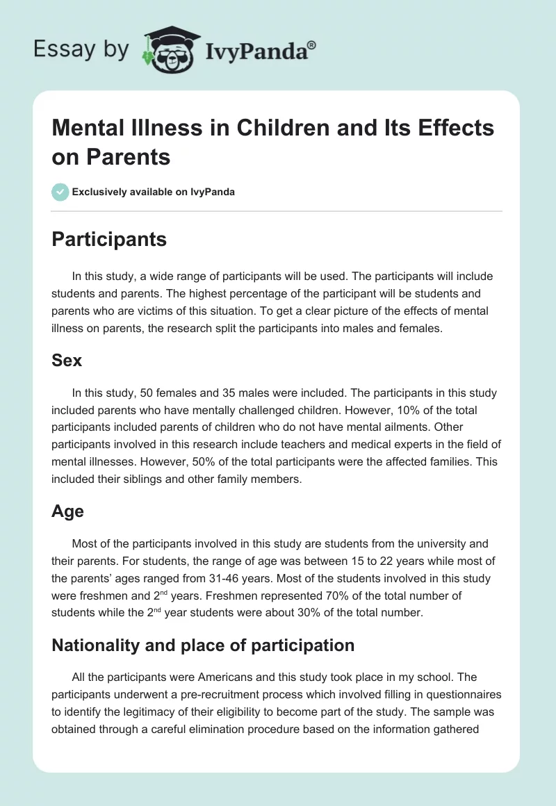 Mental Illness in Children and Its Effects on Parents. Page 1