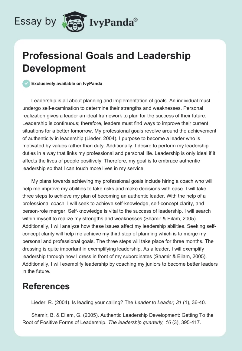 Professional Goals and Leadership Development. Page 1