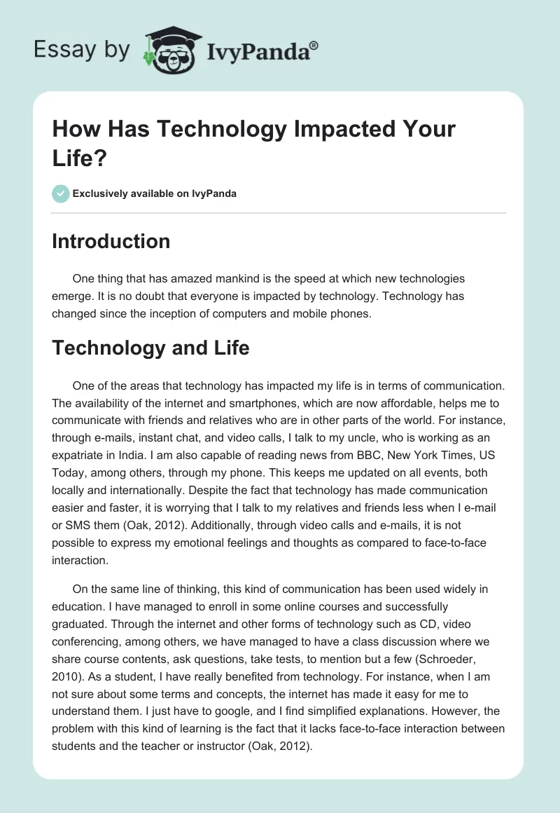 How Has Technology Impacted Your Life?. Page 1