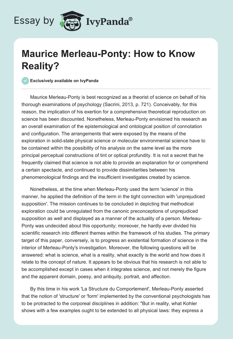 Maurice Merleau-Ponty: How to Know Reality?. Page 1