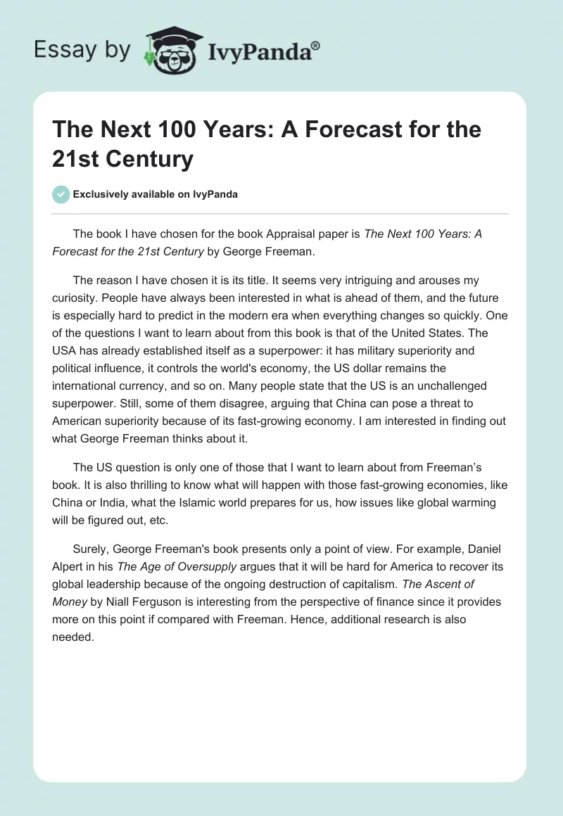 The Next 100 Years: A Forecast for the 21st Century. Page 1