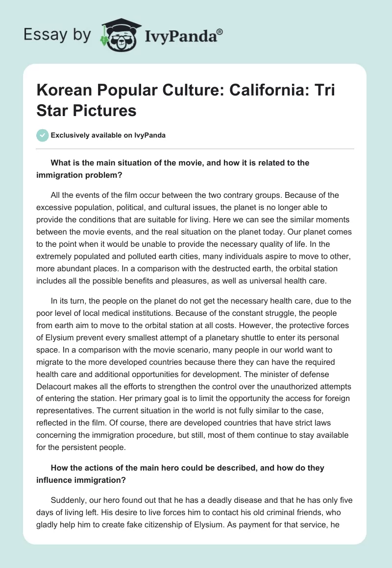 Korean Popular Culture: "California: Tri Star Pictures". Page 1