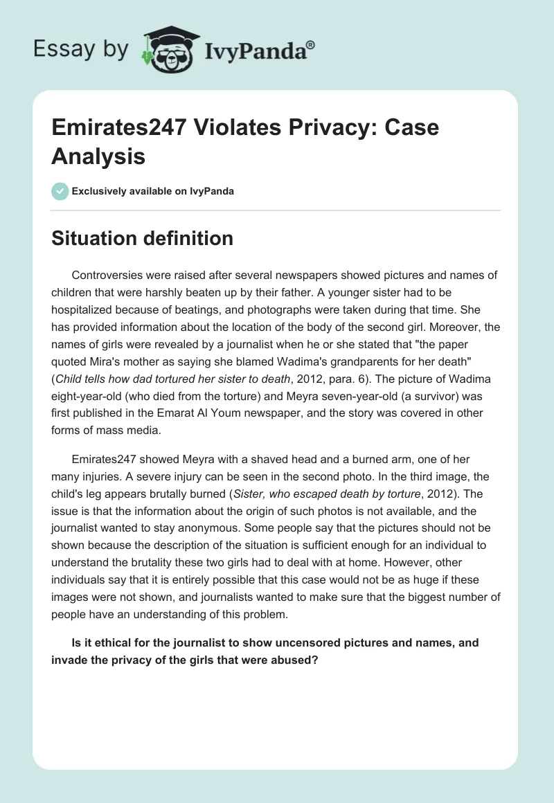 Emirates247 Violates Privacy: Case Analysis. Page 1