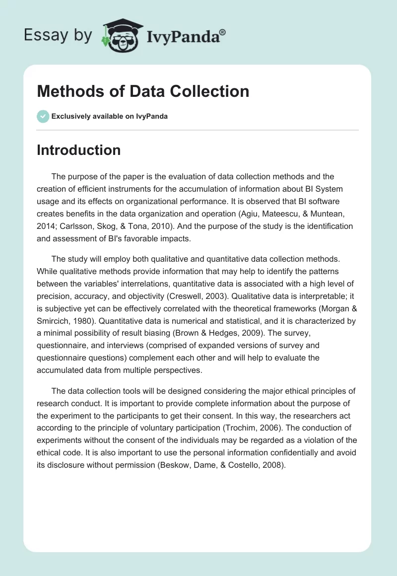 Methods of Data Collection. Page 1