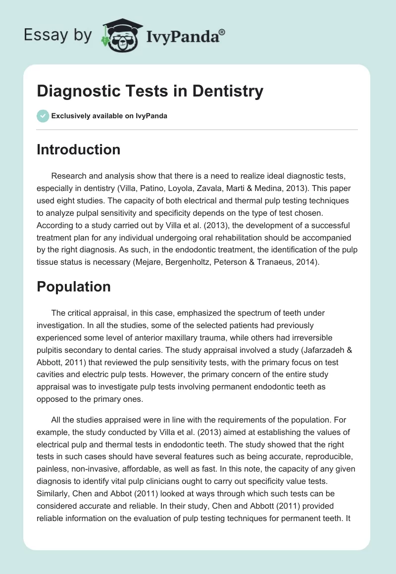 Diagnostic Tests in Dentistry. Page 1