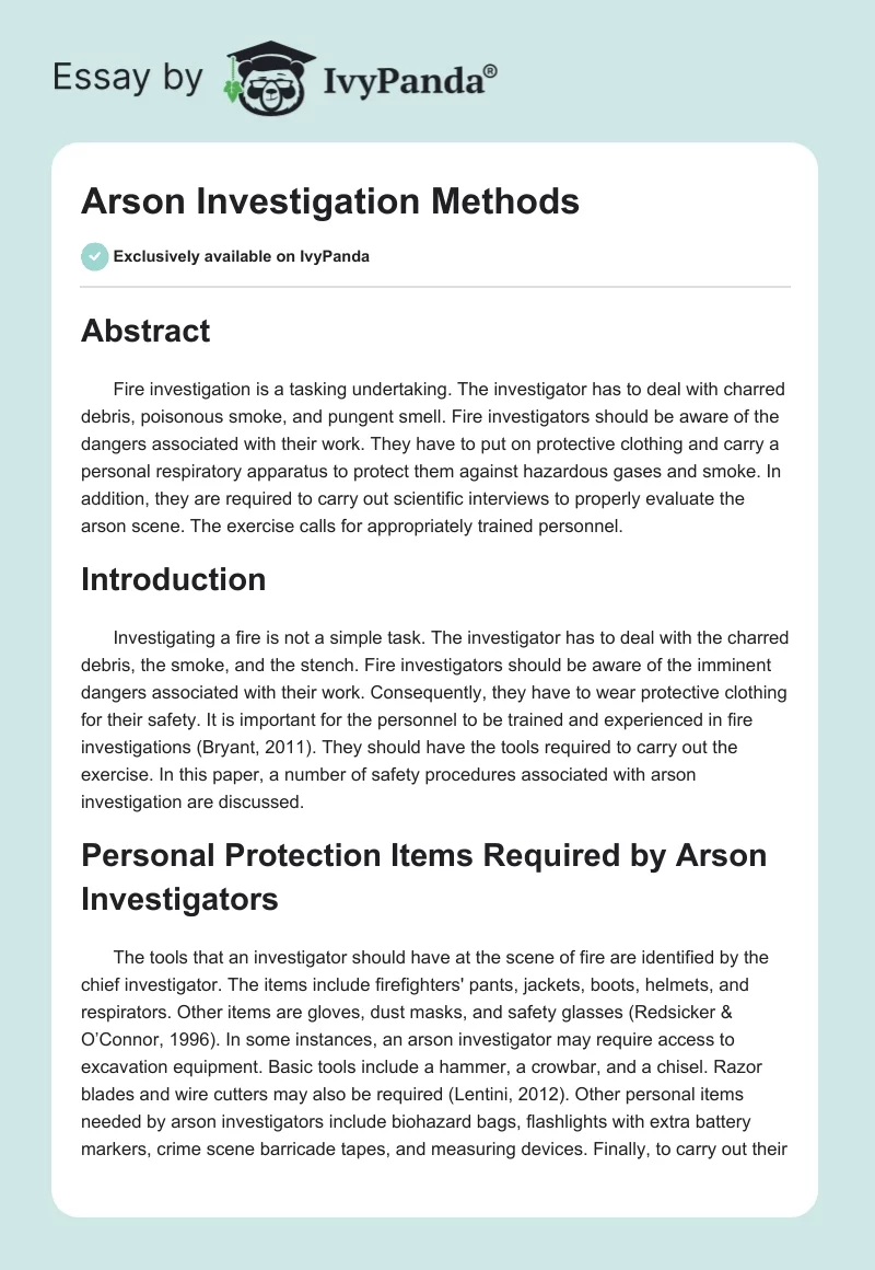 Arson Investigation Methods. Page 1
