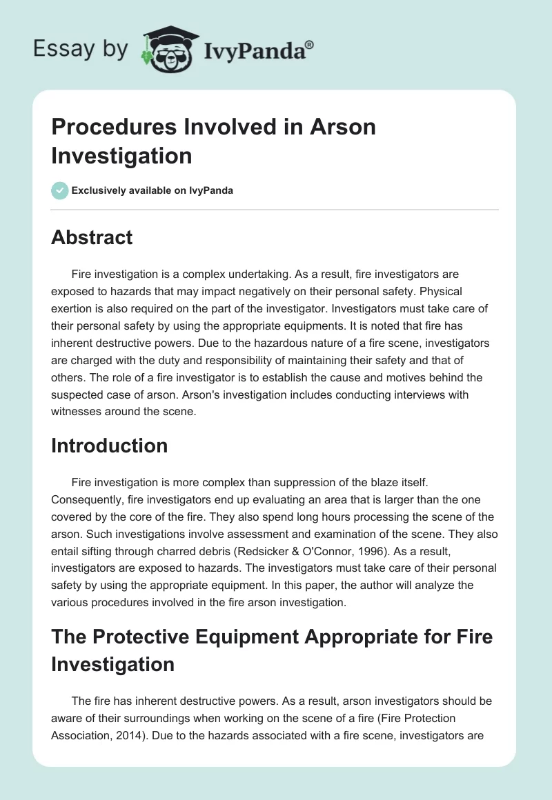 Procedures Involved in Arson Investigation. Page 1